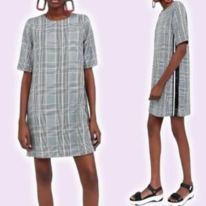 Zara Plaid Gingham Houndstooth Shift Dress Side Snaps Size Small TRL Collection
